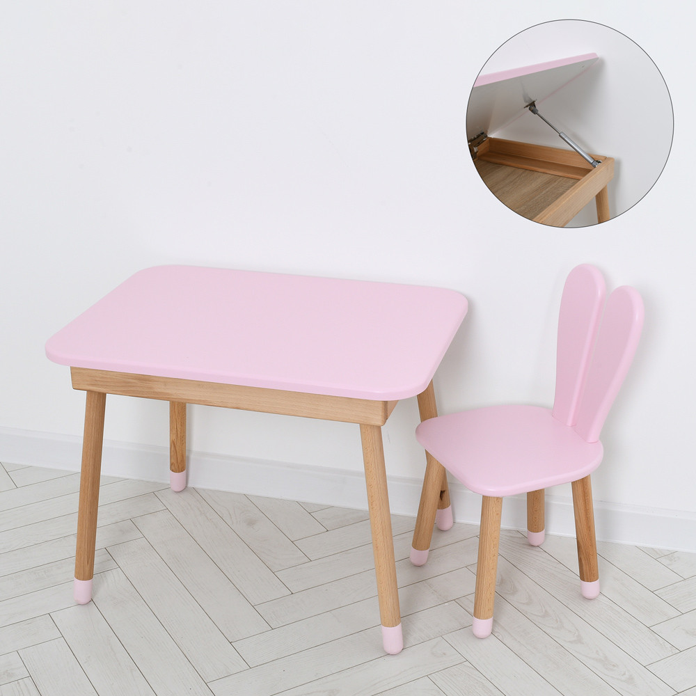 Дитячий столик з одним стільчиком і шухлядою Bambi 04-027R-TABLE дерев'яний (МДФ) рожевий