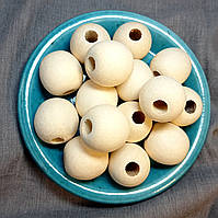 Намистини Великі Дерев'яні [30 мм] /Великий отвір 1см /Не пофарбовані/З Дерева Породи Бук.Якісне шліфування.Для Макраме