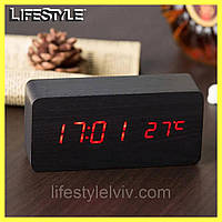 Часы с LED подсветкой и датчиком температуры в виде деревянного бруска VST-862-5 / Электронные часы