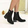 Замшеві черевики жіночі на стійкому підборі. Колір чорний, фото 3
