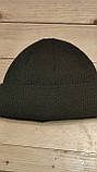 Зимова в'язана шапка утеплена флісом з відворотом олива, фото 3