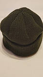 Зимова в'язана шапка утеплена флісом з відворотом олива, фото 6