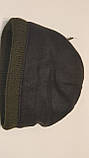 Зимова в'язана шапка утеплена флісом з відворотом олива, фото 5