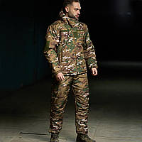 Тактический зимний мужской костюм SoftShell для военных/ Армейский теплый комплект Куртка+Штаны Мультикам 3XL