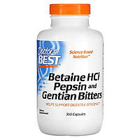 Бетаїну гідрохлорид з Пепсином і тирличом Doctor's Best Betaine HCL Pepsin Gentian Bitters для травлення 360 капсул
