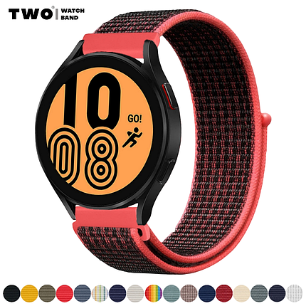 Ремінець для Samsung Galaxy Watch 4 40mm / 44mm нейлоновий Чорний з червоним, фото 1