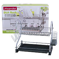 Сушарка для посуду двоярусна Kamille KM-0762B 55*24,5*37 см Сірий Сушка з піддоном Сушка настільна