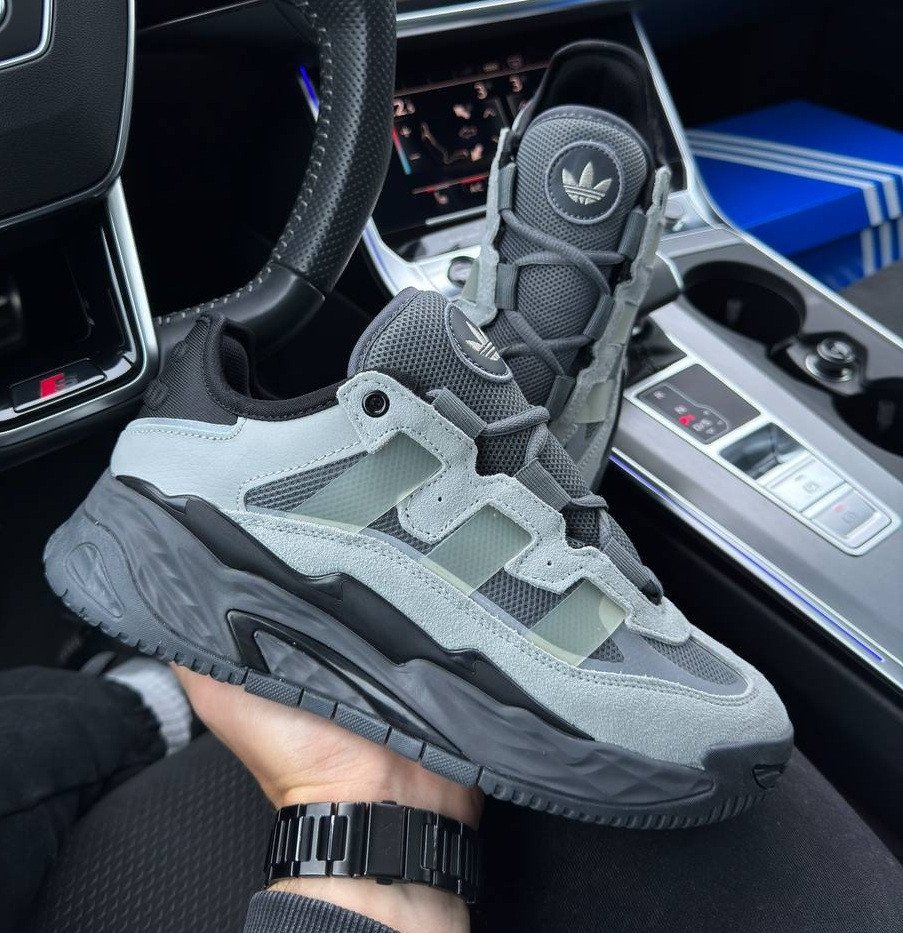 Чоловічі кросівки Adidas Niteball White Gray Black замш весна-осінь-літо демісезонні темно-сірі. Фото в живу (адідас найтбол)