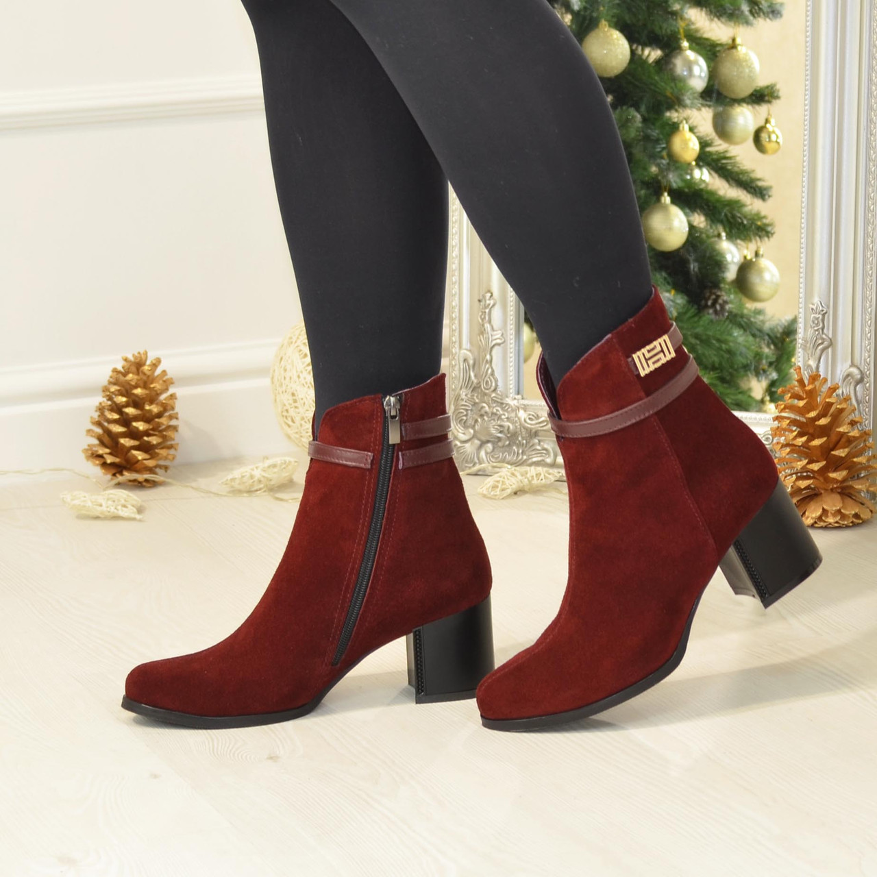 Черевики жіночі на невисокому каблуці, з натуральної замші, фото 1