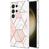 Защитный чехол Deexe Marble Pattern для Samsung Galaxy S24 Ultra - White / Pink