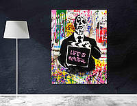 Картина Бэнкси Граффити Уличный Поп Арт Знаменитый Портрет Мотивационная Фраза Современный Декор на Стену 50x38cм