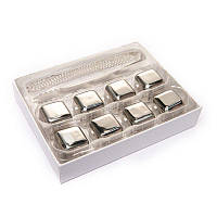 Набор камни кубики для виски металл 8 шт с пинцетом в подарочной коробке Decanto 980023