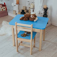 Детский голубой столик с ящиком и стул Зайченок. Столик для игры и учебы