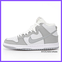 Кроссовки мужские и женские Nike SB Dunk High Grey / кеды Найк СБ Данк высокие белые серые