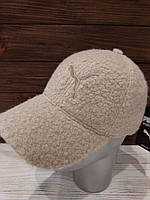 Бейсболка кепка тепла брендова брендова ПУМА баранчик (Розмір oversize), Молочна