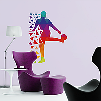 Вінілова інтер'єрна наклейка декор на стіну та шпалери для хлопчика "Футболіст веде м'яч. Кольорові трикутники" 2 з оракалу