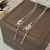 Сережки протяжки срібні з підвісками оленями без каменів довгі