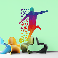 Вінілова інтер'єрна наклейка декор на стіну та шпалери для хлопчика "Футболіст веде м'яч. Кольорові трикутники" 3 з оракалу