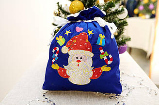 Новорічний різдвяний подарунковий мішечок/Розмір: 52 см*32 см/вишивка— санти з подарунками, волошки