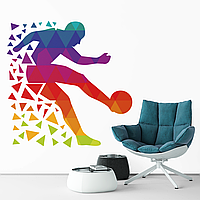 Вінілова інтер'єрна наклейка декор на стіну та шпалери для хлопчика "Футболіст веде м'яч. Кольорові трикутники" 4 з оракалу