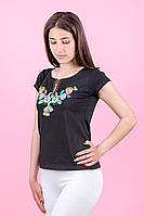 Детская вышиванка, футболка черная вышитая на девочку подростка 140р.