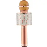Ручне бездротове караоке WS-858 Караоке на блютузі Bluetooth USB-мікрофон Рожевий-Золотий й, фото 3