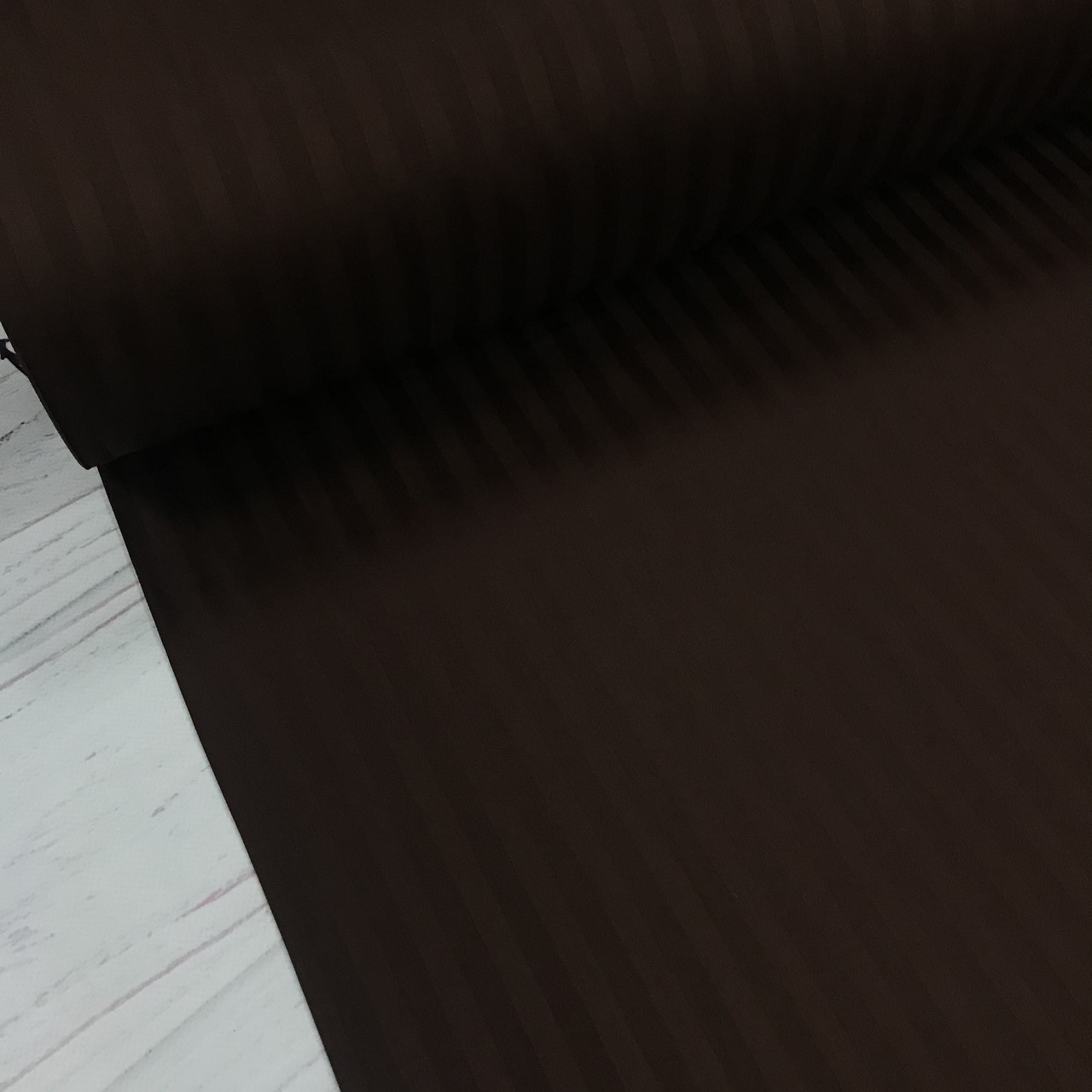 ВІДРЕЗ (0,7 * 2,4) Страйп сатин 100% бавовна (ТУРЦІЯ шир. 2,4 м) колір шоколад (SAT-ST-FR-11), фото 1