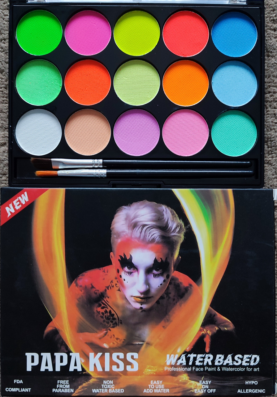 УФ аквагрим Papa Kiss Water Based набір 15 кольорів + пензлик