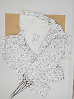 Сатиновая женская пижама 5 в 1 ( шорти,майка, рубашка, штани,футболка) С зайцами
