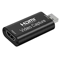 Зовнішня карта відеозахоплення USB HDMI для стримінгу 1080P Plug&Play металева чорна 6.3×2.5×1.5 см компактна