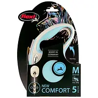 Поводок-рулетка Flexi New Comfort М для собак до 25 кг, 5 м, лента, голубой