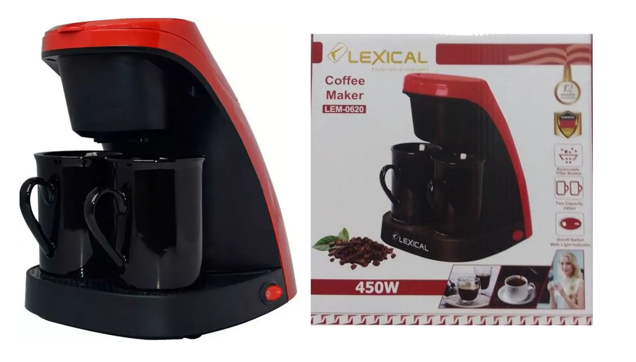 Кавоварка крапельна Lexical LEM-0620 на дві чашки, електрична 450вт, використання меленої кави