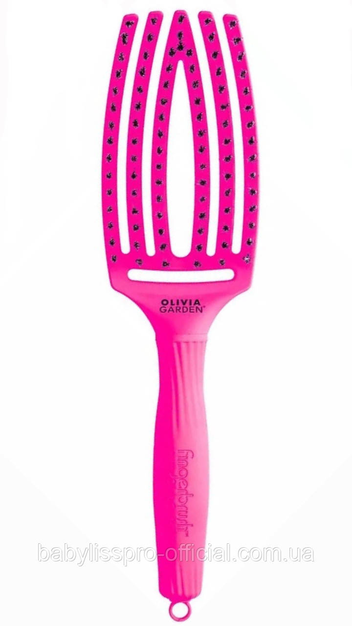 Щітка з комбінованою щетиною Olivia Garden FingerBrush Combo Medium Neon Pink OGID1806