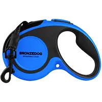 Поводок-рулетка BronzeDog Premium с рефлекторной лентой, до 30 кг, синий, 5 м
