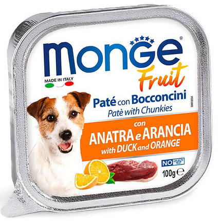 Monge DOG FRUIT Ніжний паштет з качкою і апельсином для собак 100г, фото 1
