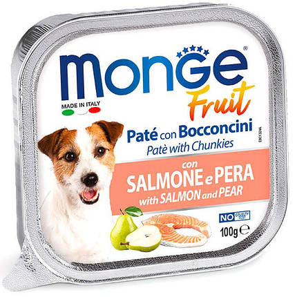 Monge DOG FRUIT Ніжний паштет з лососем і шматочками груші для собак 100г, фото 1