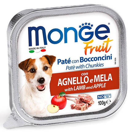 Monge DOG FRUIT Ніжний паштет з ягням і яблуком для собак 100г, фото 1