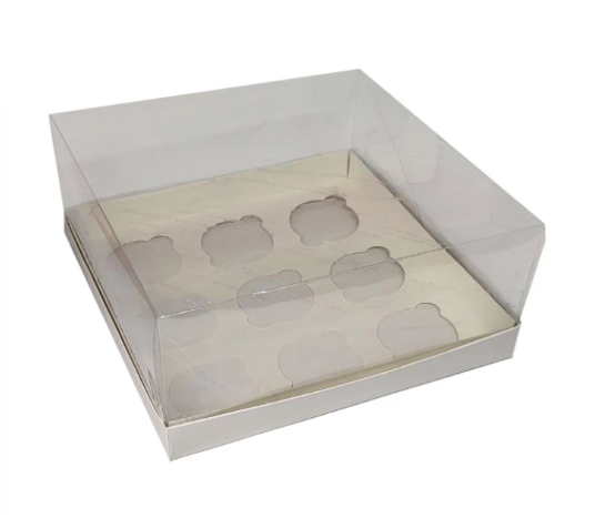 Коробка "Акваріум" на 9 капкейків біла, 250*240*110 з  прозорою кришкою