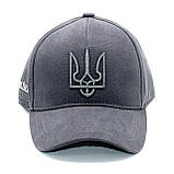 Зимова кепка тепла бейсболка сіра з флісовою підкладкою та вишивкою Герб Тризубець, фото 2