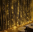 Гірлянда штора Waterfall 3х2 м 192 LED, світлодіодна новорічна гірлянда, Штора підлога теплий - білий колір, фото 3