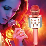 Ручний мікрофон для мкузики WS-858 Портативне караоке для дітей Bluetooth USB-мікрофон Рожево-Золотистий, фото 2