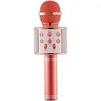 Ручной микрофон для мкузыки WS-858 Портативное караоке для детей Bluetooth USB-микрофон Золотой-Розовый