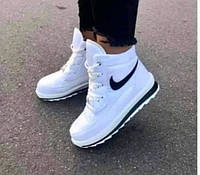 Зимние кроссовки женские хайтопы белые дутики теплые ботинки женские на шнурках белые размер 37 23.5 см