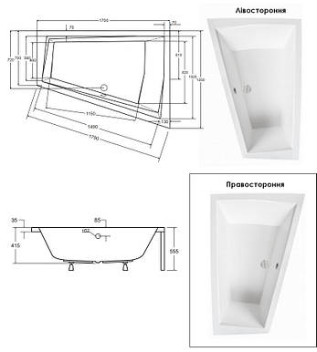 Ванна акрилова Besco INTIMA DUO 170x125 права асиметрична (без панелі, ручок, ніжок), фото 3