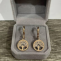 Оригінальний подарунок дівчині - сережки "Золота витонченість дерева життя" ювелірна сталь у оксамитовій коробочці
