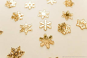 Набір дзеркальних золотих сніжинок — підвіски на ялинку, для створення гірлянди 10 штук, фото 2