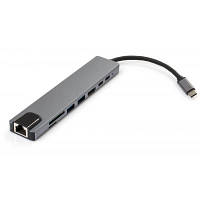 Концентратор Vinga Type-C to 4K HDMI+2*USB3.0+GigabitLAN+SD+PD+USB-C SS aluminium (VCPATC2U3CRLNHIPDGR) b