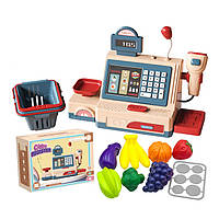 Детский игровой набор кассовый аппарат 71022-84 калькулятор, сканер, звук, микрофон, весы, корзина, продукты