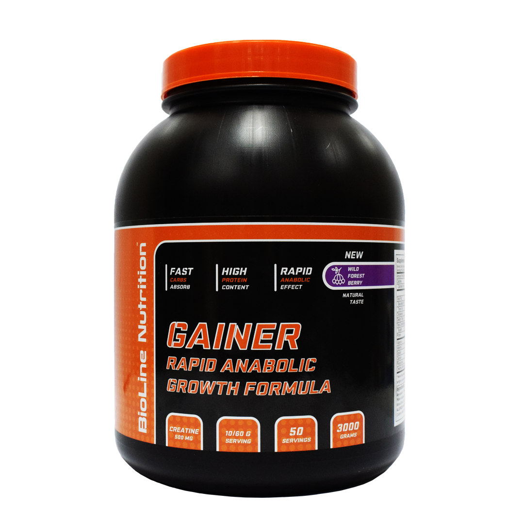 МАСС гейнер з креатином Gainer Rapid Anabolic Growth Formula смак лісова ягода 3 кг BioLine Nutrition, фото 1