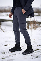 Комфортные повседневные мужские серые карго штаны из софтшелла на зиму, мужские зимние серые карго штаны